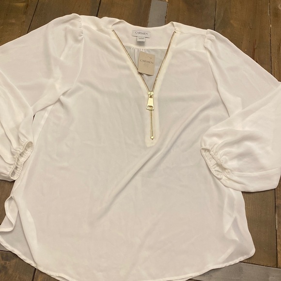 Carmen Marc Valvo ivory white blouse with large detail exposed‎ zipper NEW - Picture 1 of 7
